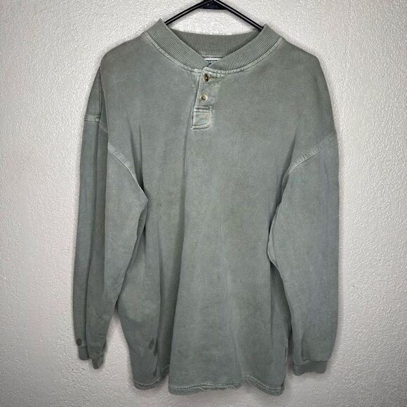 VTG MCINTOSH SEYMOUR Rugby Sweatshirt Made in USA 1/4 Button Sage Faded Size L - Picture 2 of 5